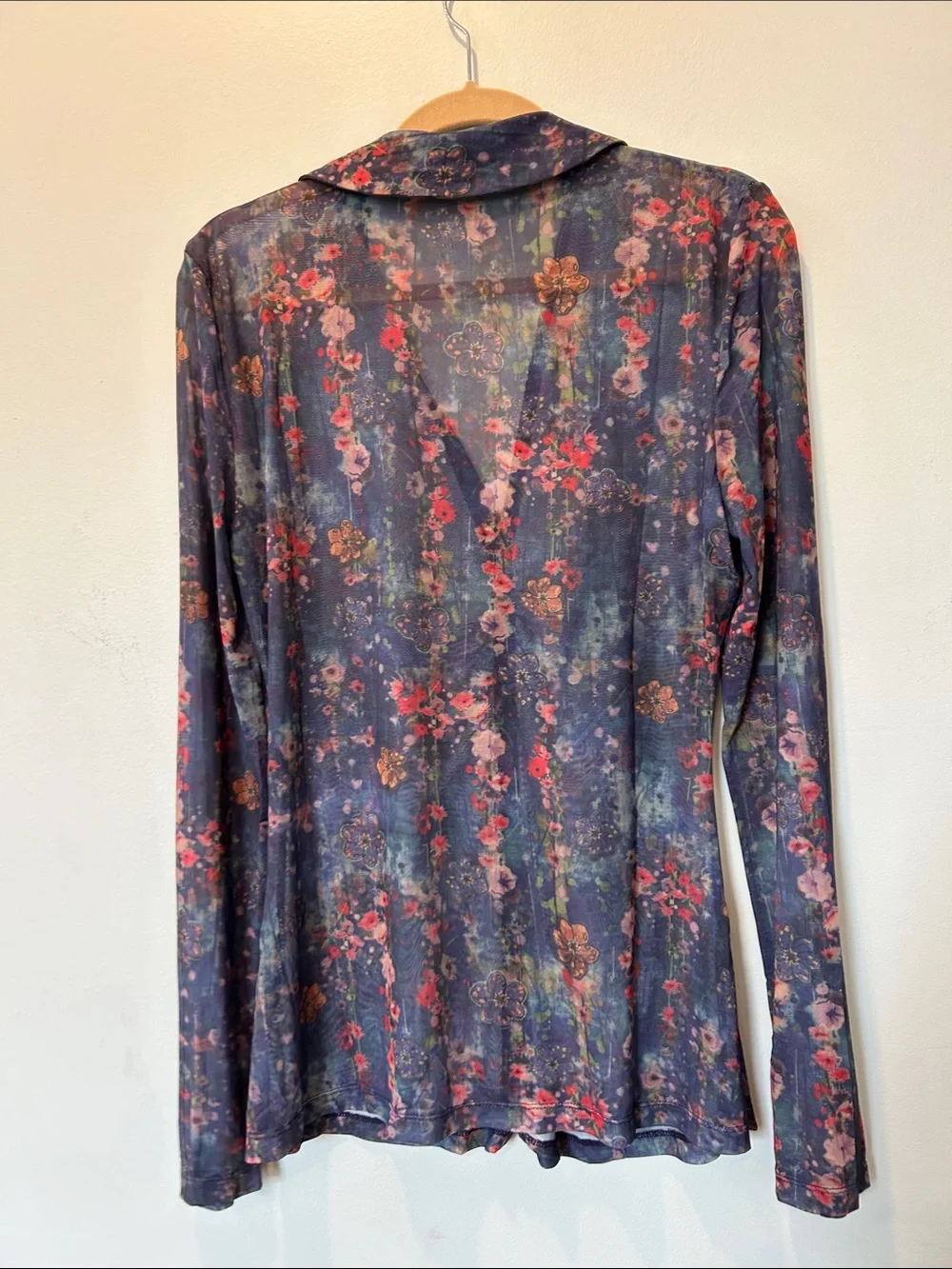 NATURAL LIFE Navy Floral Ruched Button-Front Shirt - Picture 5 of 5